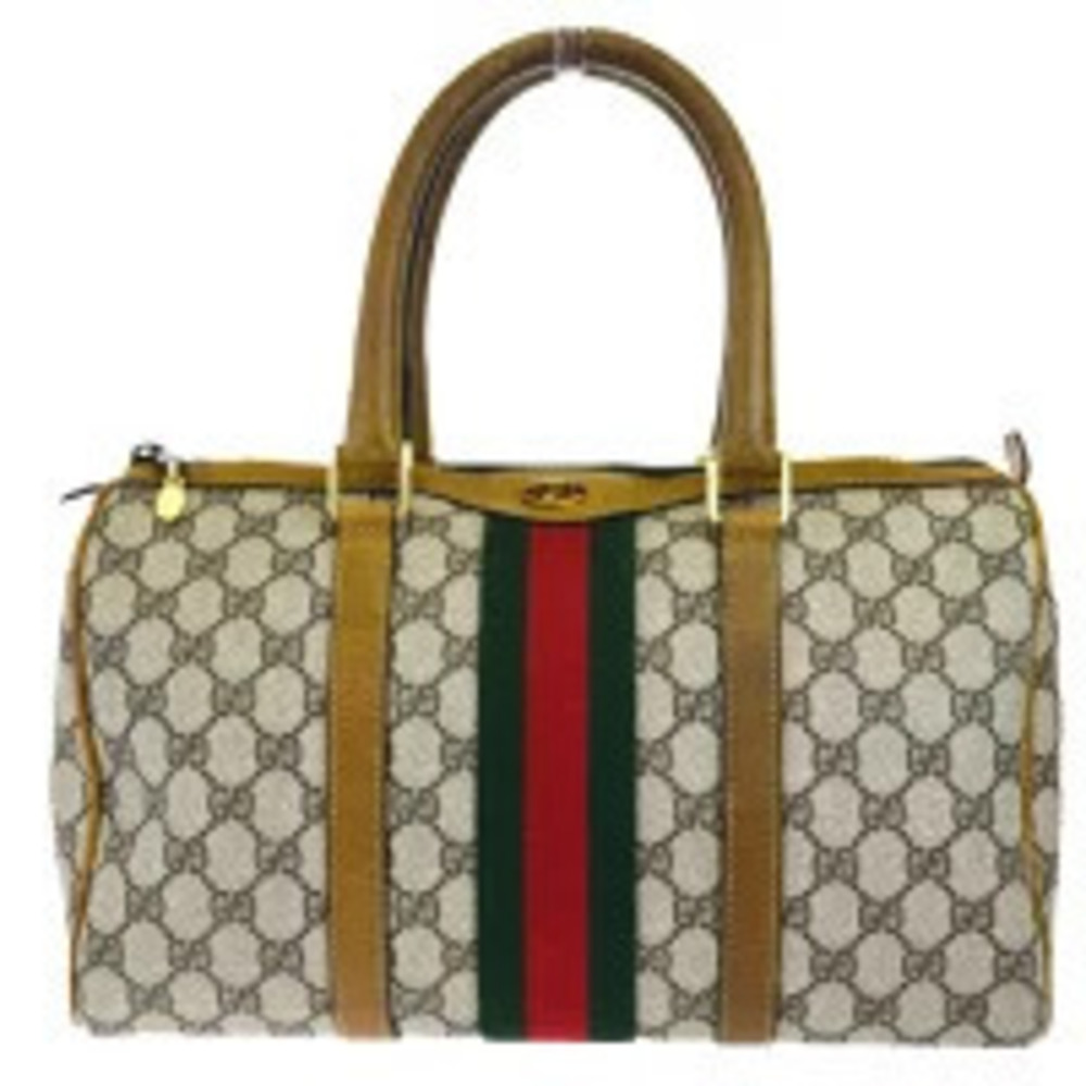 Gucci Sherry Handbag Boston Bag GG Brown Green Red Leather
